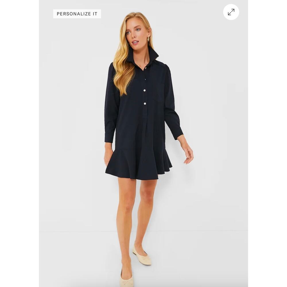 Tuckernuck Black Button-Front Long-Sleeve Ruffle Hem Mini Dress
